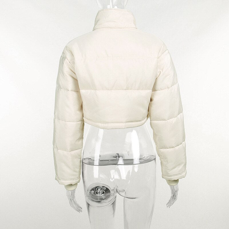 Supernfb Warm Cropped Long Sleeve Parkas Short Beige Bombers Coat Zipper Padded Jacket Winter Jacket Women Female Outerwear