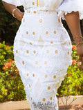 Supernfb Tavimart White Applique Lace Dress Chic Women Daisy Flower Off Shoulder Puff Sleeve Midi Dress Summer Party Birthday Wedding Guest Gown