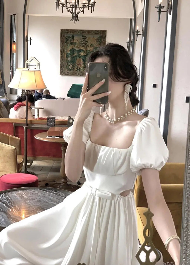 Supernfb Summer New French Vintage Party Prom Short Sleeve Princess Dress For Women Fashion Hollow Out White Dress Female Clothes