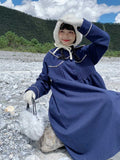 Supernfb Winter Warm Blue Sweet Coat Women Japanese Lace Loose Cute Wool Jacket Female High-waisted Kawaii Casual Korean Overcoat