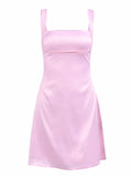 Supernfb Women's Pink A-Line Mini Dress Sexy Halter Summer Stretch Satin Elegant Birthday Party Dress Square Neck Women's Princess Dress