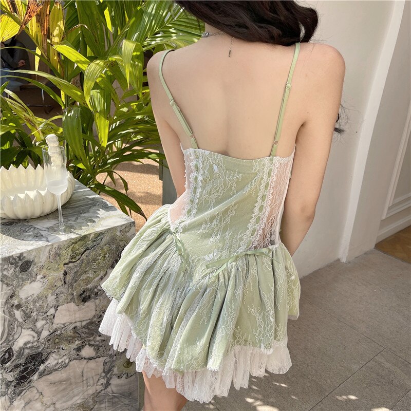 Supernfb Summer Sexy but Cute Style High Quality Lace Stitching Suspender Dress Design Slim Waist Dresses Super Fairy