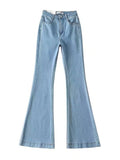 supernfb Casual Bell Bottom Pants Jeans for Women Blue Elastic Fashion Y2K Trousers Autumn New High Waisted Flare Jeans