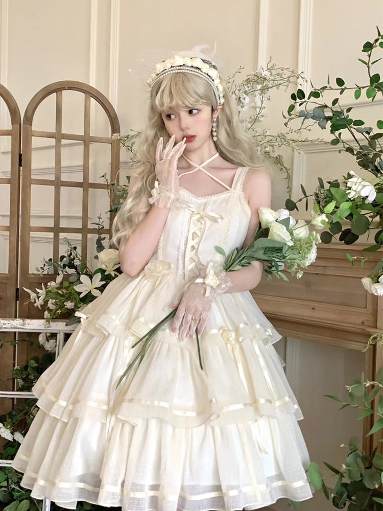 Supernfb Spring Rose Princess Jsk Dress Lolita Three-stage Flower Wedding Victorian Gown Anime Costume Kawaii Sweet Girls Vintage Jsk