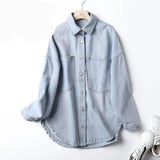 Woman Spring Denim Shirt Coat Women Long Sleeve Pocket Cardigan Streetwear Jacket Harajuku Cowboy Outerwear