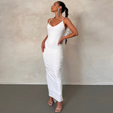 Supernfb  Sexy Backless Sleeveless Slim Maxi Dresses Women Solid Color Evening Night Party Club Ruffles Ruched Long Dress Y2k Outf