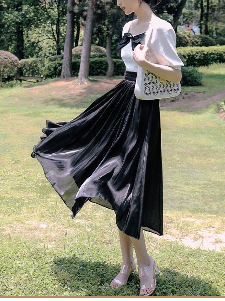 Supernfb Sweet Elegant Chiffon Midi Skirts Women Spring Casual France Vintage Skirts Female Casual Korea Style Temperament Skirt