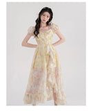 Supernfb Summer Floral Korean Style Ruffles Dress Women Print Vintage Sweet Cute Fairy Dress Boho Casual France Evening Party Dress