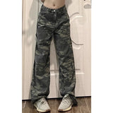 Supernfb Green Women's Jeans High Waist Hip Hop Straight Fashion Pants Streetwear Harajuku Y2K Style 2024 Female Wide Leg Denim Trouser