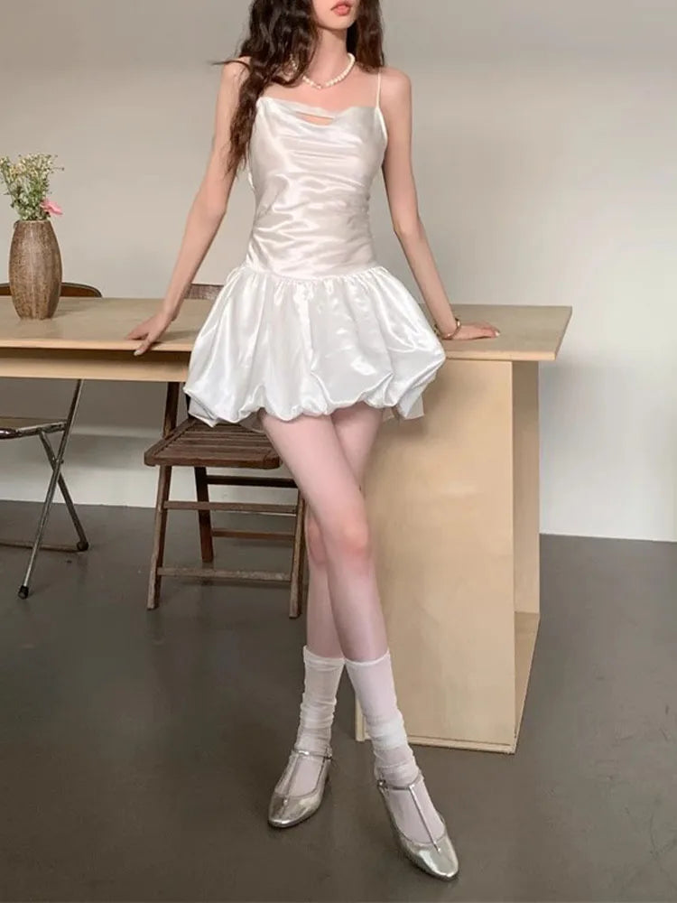 Supernfb Elegant Dress for Women Sleeveless French Style Fashion Dress Slim Mini Fairycore Spaghetti Strap  New Spring Summer Dress