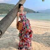 Supernfb Real Summer New Female South French Style Print Halter Sexy Slim-fit Fairy Dress Women