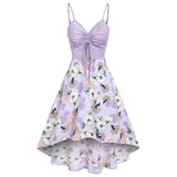 Supernfb Flower Space Dye Print Dress Vacation Cinched Ruched A Line Combo Dress Adjustable Shoulder Straps Midi Dress For Women