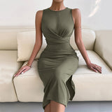 Supernfb Spring Summe Luxury Ladies Knitted Slit Sexy Light Dress Waist Collection Slimming Dress Lady Elegant Party Dress Women