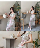 Supernfb Women Summer Korea Style Off Shoulder Maxi Dress  Slit Bodycon Party Elegant Evening Vintage Printed Clothing