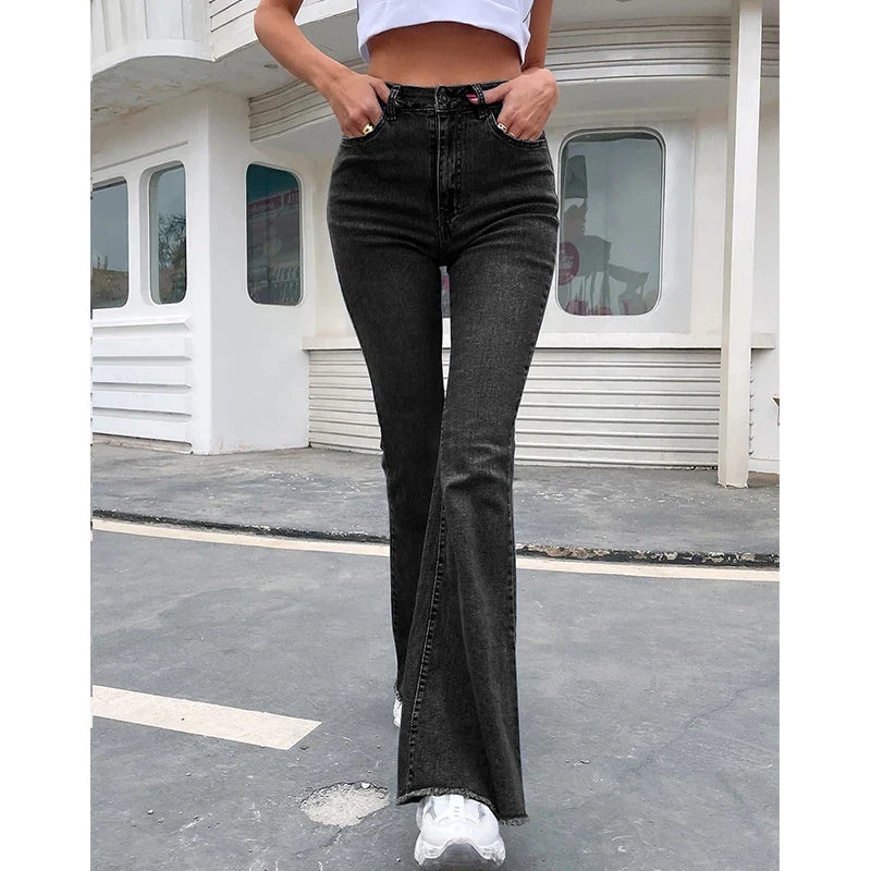 supernfb Flared jeans women new elastic high waist splicing wide leg trousers durable comfortable mop pants women's denim pants