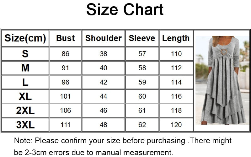 Supernfb Casual Layered Ruffle Dress Women Shirt Dress Spring Loose Long Sleeve Dress Vintage Solid O-Neck Folds Maxi Dress With Pocket