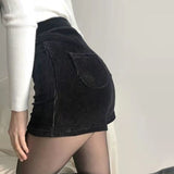 Women's Black Goth Pants Shorts High Waist Spring Autumn Fashion Tight Sexy Stretch Y2K Corduroy Female Casual Pants