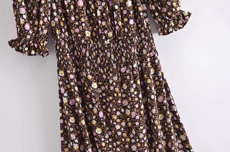Supernfb Cotton Floral Print Casual Dress Women Indie Folk Slash Neck Sexy Midi Dress