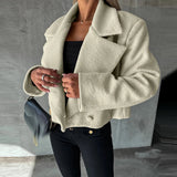 Supernfb Winter Elegant Button Solid Office Outwear Trend Wool Turn-down Collar Coats Autumn Women Casual Long Sleeve Woolen Jackets Top