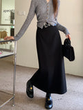 Supernfb Woolen Long Skirt Women Korean Style High Waist Straight Office Lady Elegant Vintage Warm Midi Skirt with Slit Winter