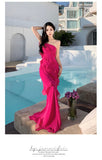 Supernfb Fashion Elegant Slim Maxi Dresses For Women  Summer One-Shoulder Evening Party Runway Robe Lady Rose Vestidos Clothing