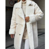 Supernfb Winter New Furry Suede Coat Suit Collar Long Cardigan Long Sleeve Plush Jacket Vestidos