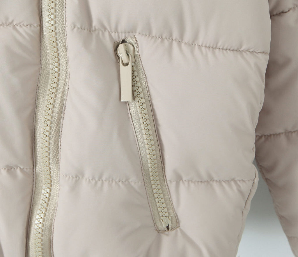 Autumn Women Beige Winter Outerwear Long Sleeve Side Zipper Casual Warm Padded Jacket Coat