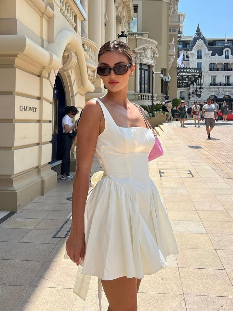 Supernfb Summer Mini Backless A Line Dress Sexy White Big Bow Cotton Dress Casual Women Birthday Holiday Dress New Arrivals