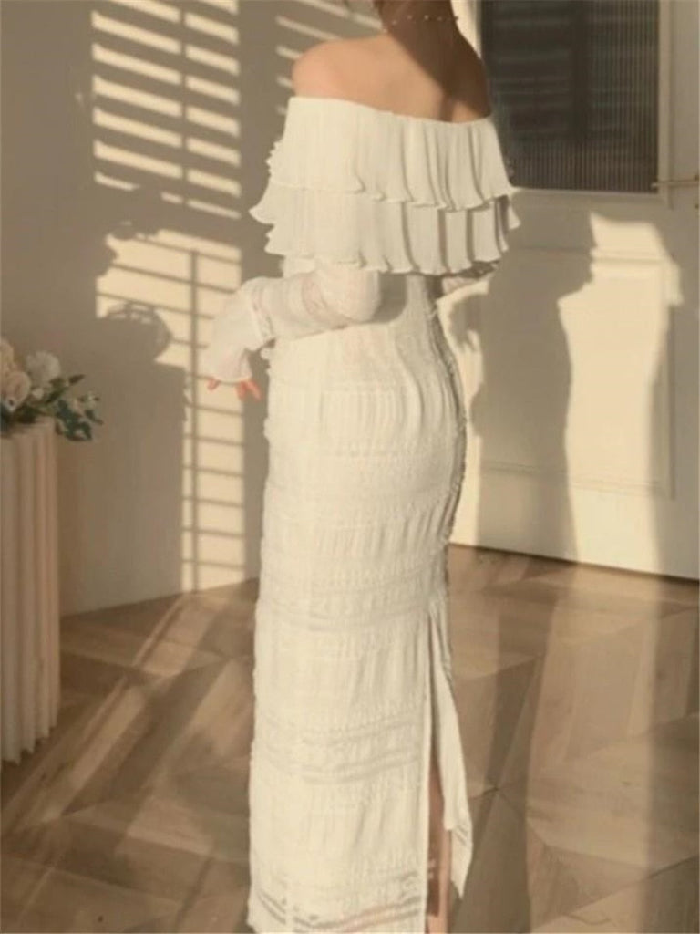Supernfb White Dress For Women Summer New  Fashion Party Prom Off Shoulder Vestidos Office Lady Elegant Korean Dresses Slim Clothes