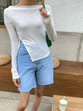 supernfb Women Baggy Denim Pants Summer High Waist Korean Streetwear Ripped Jeans Woman Vintage Blue Button Jeans Shorts