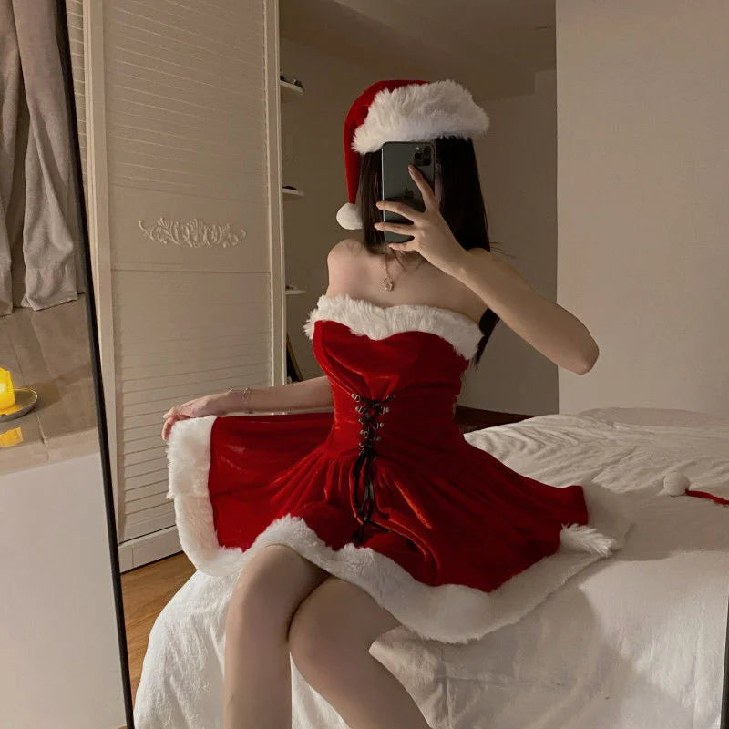 Supernfb Kawaii Cloak Cosplay Santa Claus Cute Autumn And Winter Christmas Red Shawl Dress Women's Holiday Costume Party Dressing Women
