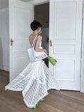 Supernfb White Hollow Out Sleeveless Lace Dress Women Summer Elegant Slim Waist A-line Long Dress Vestidos