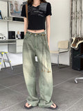 supernfb Wide Leg Denim Trousers Vintage Green Jeans Women Summer  Korean Fashion Vibe Style Y2k Streetwear High Waist Baggy Pants