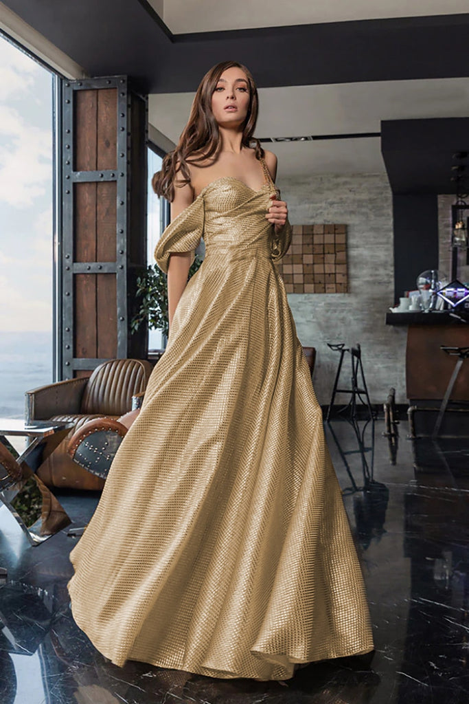 Supernfb Luxury Elegant A-line Gold Glitter Prom Dress Formal Evening Gown Dubai Shiny Special Occasion Gown Party Dress