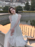 Supernfb Elegant Sleeveless Midi Dress Woman Korea Fashion Vintage Party Dress Office Lady Summer Casual Pure Color Fairy Dress Chic