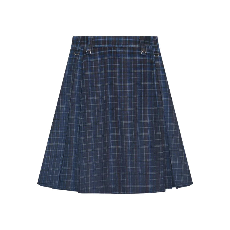 Supernfb Korean style Preppy Fashion Vintage Plaid Summer Women Midi Skirt High Waist Pleated A-line Temperament Loose Y2K Skirt
