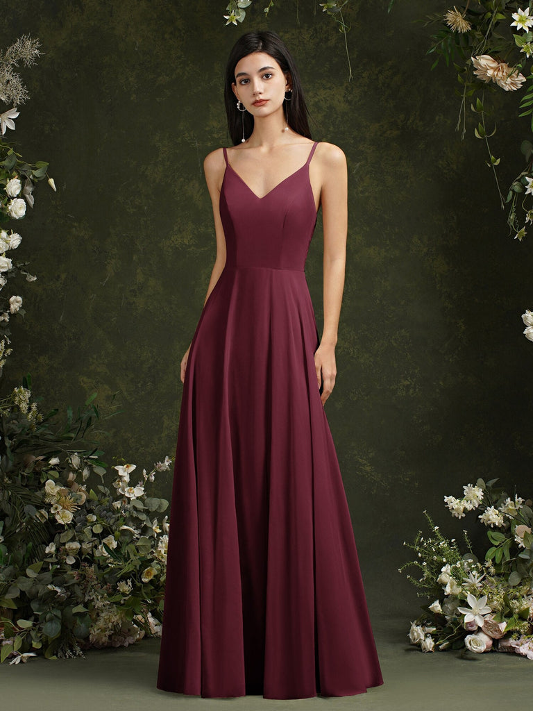 Supernfb Tavimart Womens Bridesmaid Dress Long Summer V Neck Backless A Line Sleeveless Wedding Party Gown Dusty Rose Spaghetti Strap Robe Mariage