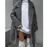 Supernfb Winter New Furry Suede Coat Suit Collar Long Cardigan Long Sleeve Plush Jacket Vestidos