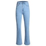 Supernfb Jeans for women Four seasons high waisted cotton blue temperament commuter straight casual fashion pants