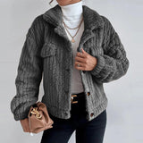 Supernfb Casual Lady Comfortable Fuzzy Jacket Winter Fashion Warm Street Plush Jackets Women Retro Slim Lapel Button Cardigan Fleece Coat