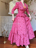 Supernfb Tavimart Vintage Princess Pink Flower Long Dress Evening Gowns  Spring Wedding Party Dresses Long Sleeve Print Floral Female Vestidos