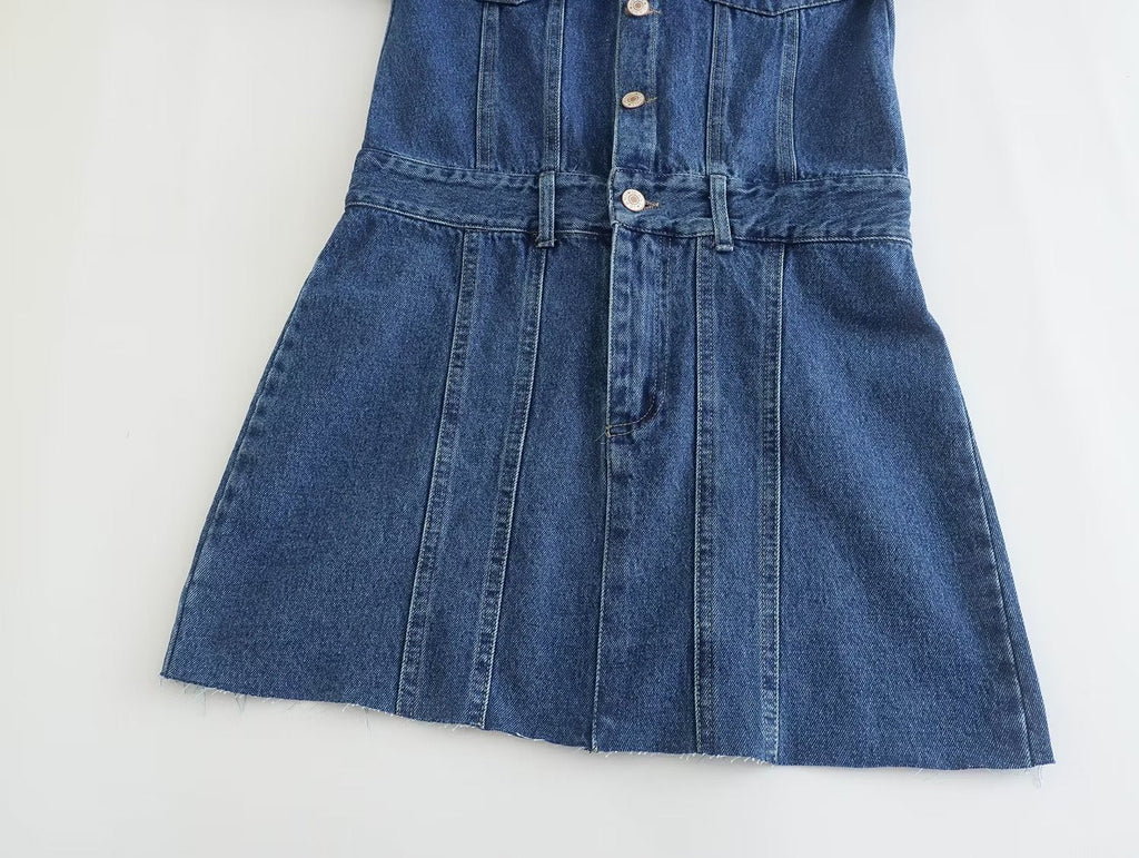 Supernfb Vintage Cargo Pockets Dress Washed Denim Mini Dress Women