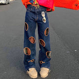 Supernfb Cargo Pants Sexy Wide Leg Trousers Hollow Out Grunge Clothes Oversize Pants Streetwear 90s Loose High Waist Jeans Cyber Y2k
