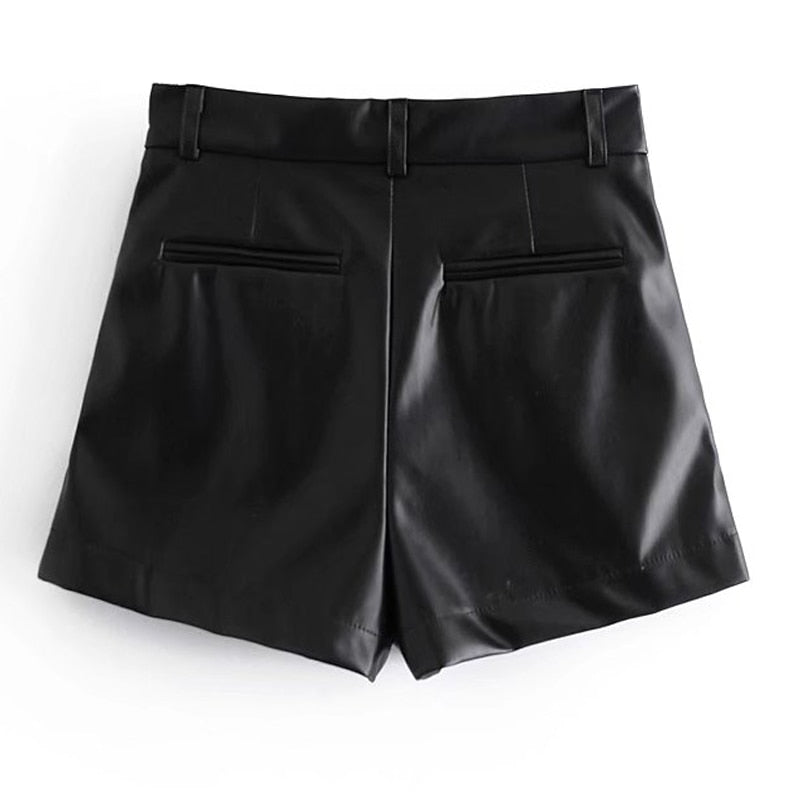Supernfb  Casual Faux Leather High Waist Shorts Women Bottom Pantalon Taille Haute Fashion Spring Vintage Solid Short Cuir Femme