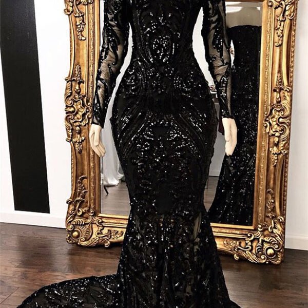 Off-the-shoulder Long Sleevess Mermaid Sweep Train Prom Dresses